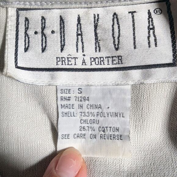 Vtg 1990s BB Dakota Silver Metallic Faux Leather Tie Waist Trench Coat Sz S - Picture 5 of 5